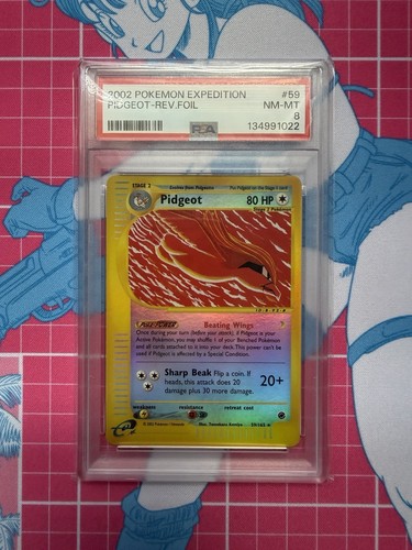 2002 POKEMON EXPEDITION 59 PIDGEOT-REVERSE FOIL PSA 8