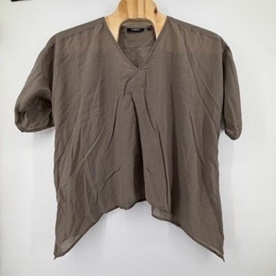 Threads by Saks Fifth Avenue Women's XL Brown Silk Cotton V Neck Tunic Top