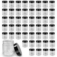 50 Pack 4 oz Clear Plastic Jars with Lids - Small/Mini 4 Ounces, black