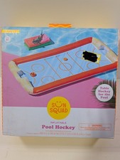 Sun Squad Inflatable Pool Hockey Set with 2 Strikers  Puck Orange 5.6-ft Long