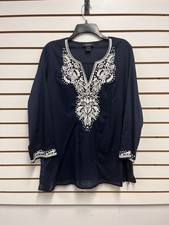 Karen Kane Embroidered Tunic Top Sz L Navy Color