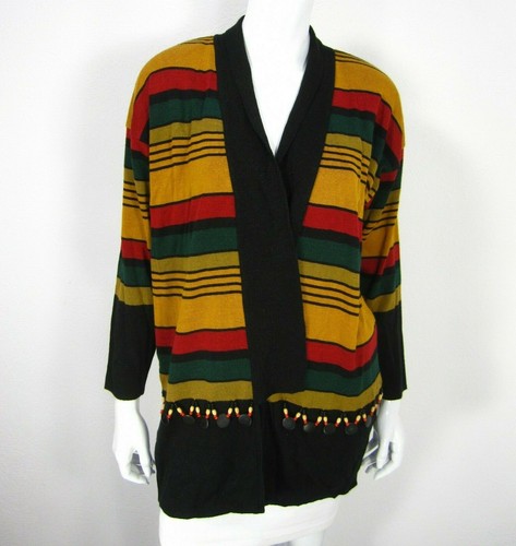 Andrea Jovine Long Sleeve Cardigan Sweater Size XS Brown Yellow Red Drop Down  - Picture 1 of 12