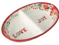 Pioneer Woman ~ Stoneware ~ MERRY MEADOW RED ~ 11.5" Divided Serving Bowl