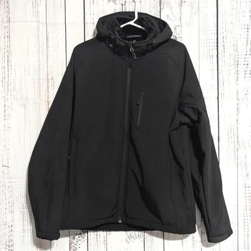 Kirkland Signature Men's Faux Fur Lined Hooded Soft Shell Jacket sz L Black EUC - Picture 2 of 16
