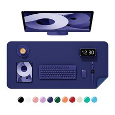 Violet Blue PU Leather Desk Pad 35.5x17 inch Non-Slip Large Mouse Mat