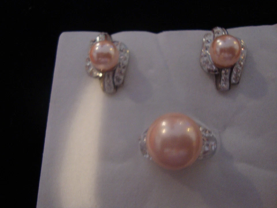 ANILLO CRISTAL AUSTRIACO BLANCO PERLA ROSA J71 TALLA 7 Y PENDIENTES ACERO INOXIDABLE Foto 4 de 4