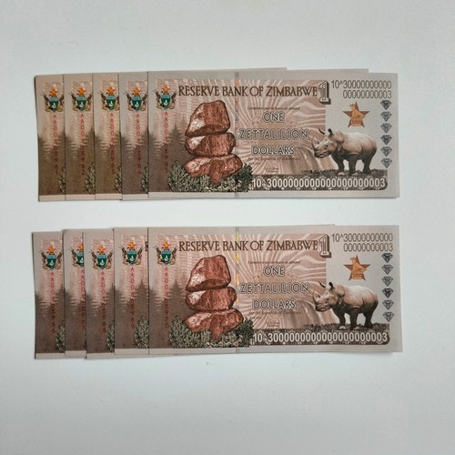 Simbabwe Währung. Simbabwe Banknote One Zettalilion Dollar 2008. Unzirkuliert - Bild 5 von 5