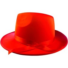 RED FABRIC FEDORA HAT