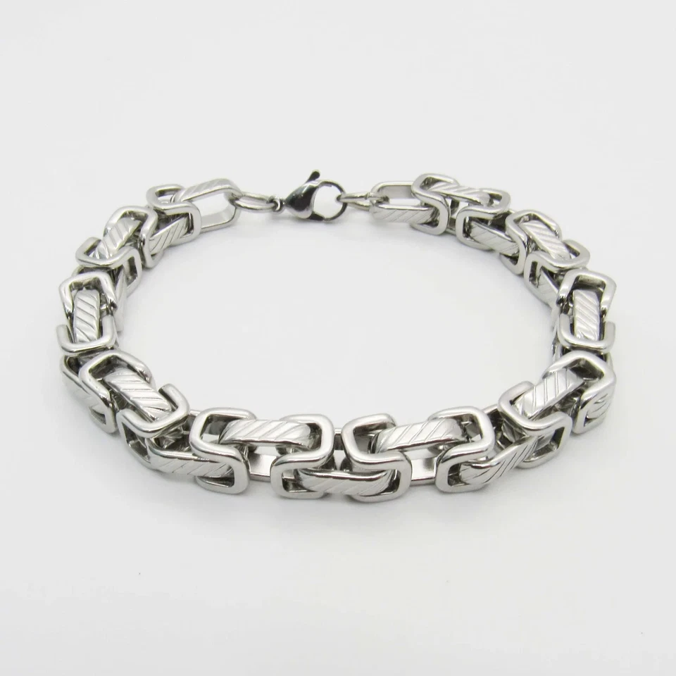 5pcs Box Link Stainless Steel Chain Byzantine Silver Bracelet Punk Wristband - Image 2 of 4