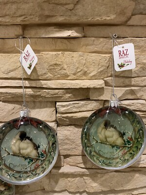 6 VTG GLASS Christmas Ornaments Red Robins Cuddling Sparrows Victorian Style