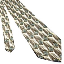 Stafford Executive Silk Tie Brown Green Geometric Print Wide