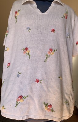 Knit Collared Polo with Embroidered Flowers Women s Size 16W