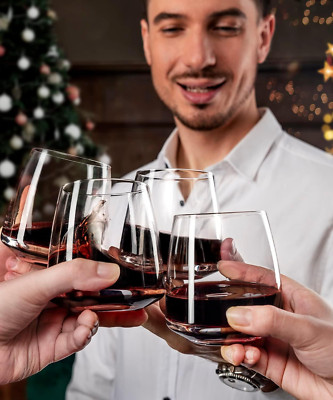 Stemless Wine Glasses Set of 4 13.5Oz, Hand Blown Red White Wine Glasses Uniq...