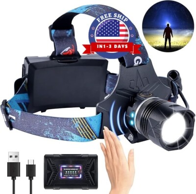 Linterna Frontal LED Recargable, Superbrillante, Con 6 Modos, Ajustable a 60°