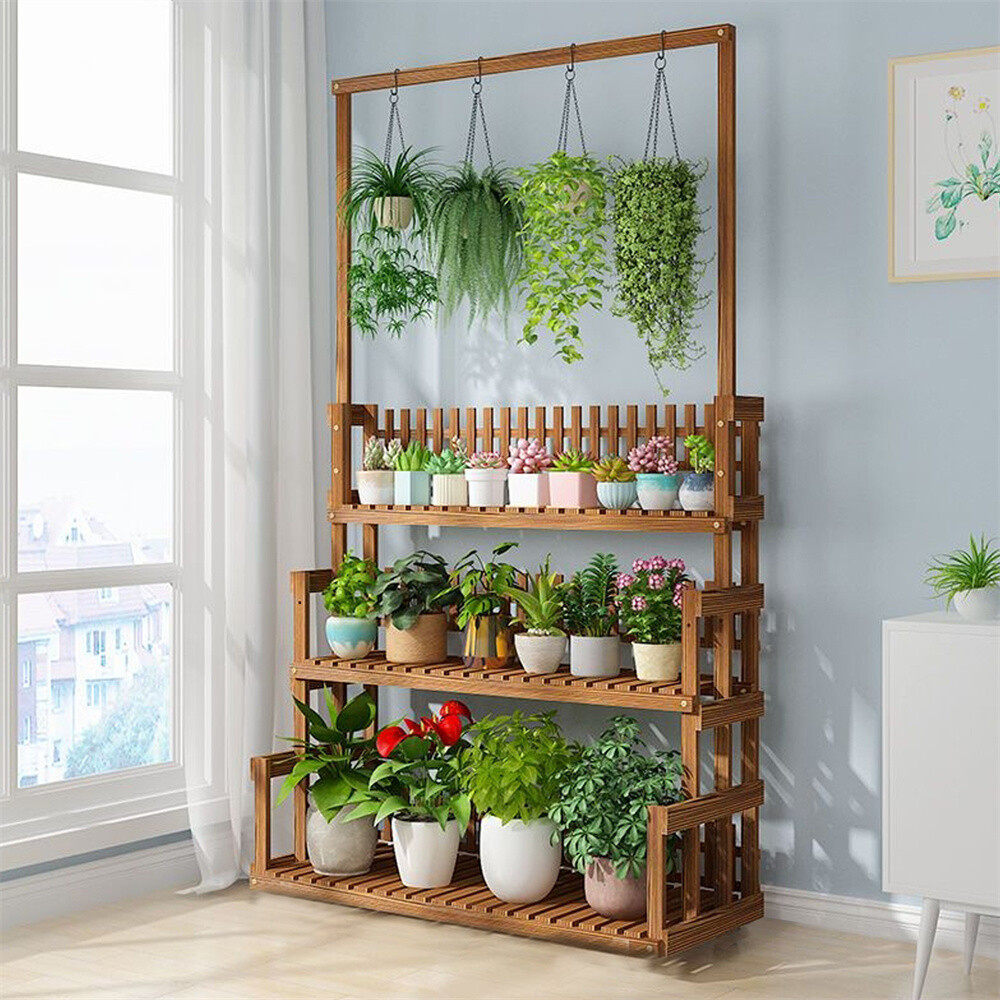 Large Wood Plant Stand Multi-layers Flower Pot Shelf Rack Hanging Planter  Holder | eBay