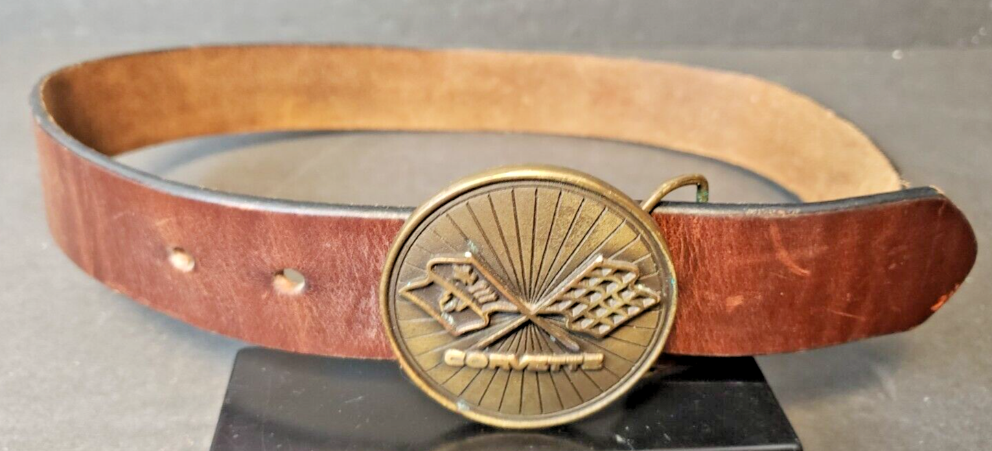 Leather Belt With Corvette Buckle Indiana Metalcraft 1976  31.5