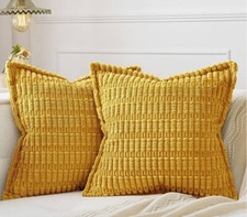 2 Soft Decorative Throw Pillow Covers 18 x18 Mustard Yellow Couch Corduroy Look