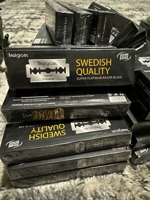 100 Matgicol  Platinum Ultra Sharp Double Edge Cut  Barber Razor Blades NEW