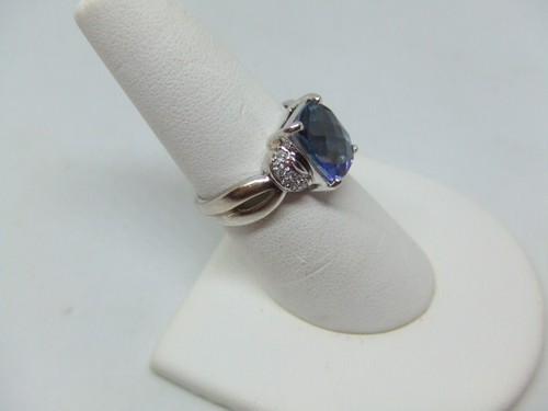 10k white gold blue topaz & diamond ring size 7 - Picture 4 of 11