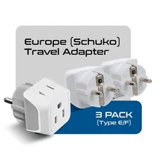 Ceptics USA to Germany, France (Schuko) Travel Adapter - Type E/F (CT-9, 3 PK)
