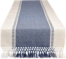 Dobby Stripe Woven Table Runner, 13X72-Inch, French Blue