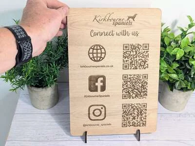CHERRY GROVE CRAFT Handmade Wooden Social Media Sign | Custom QR Codes for Website etc, Oak Signage