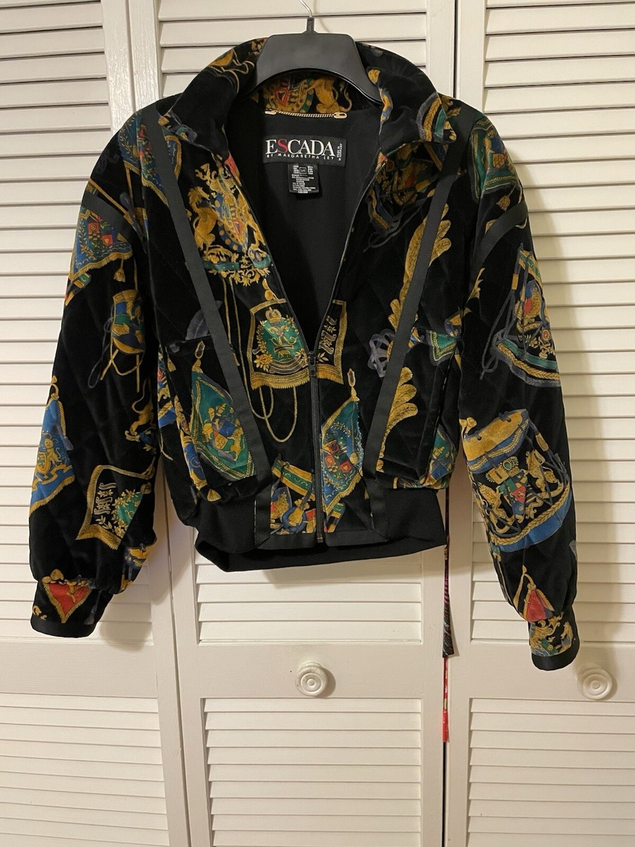 Vintage Escada Margaretha Ley Bomber Jacket Quilted Velvet Flag