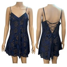 Victorias Secret Gold Label Babydoll Nightie Medium Floral Bow Coquette Lace Up