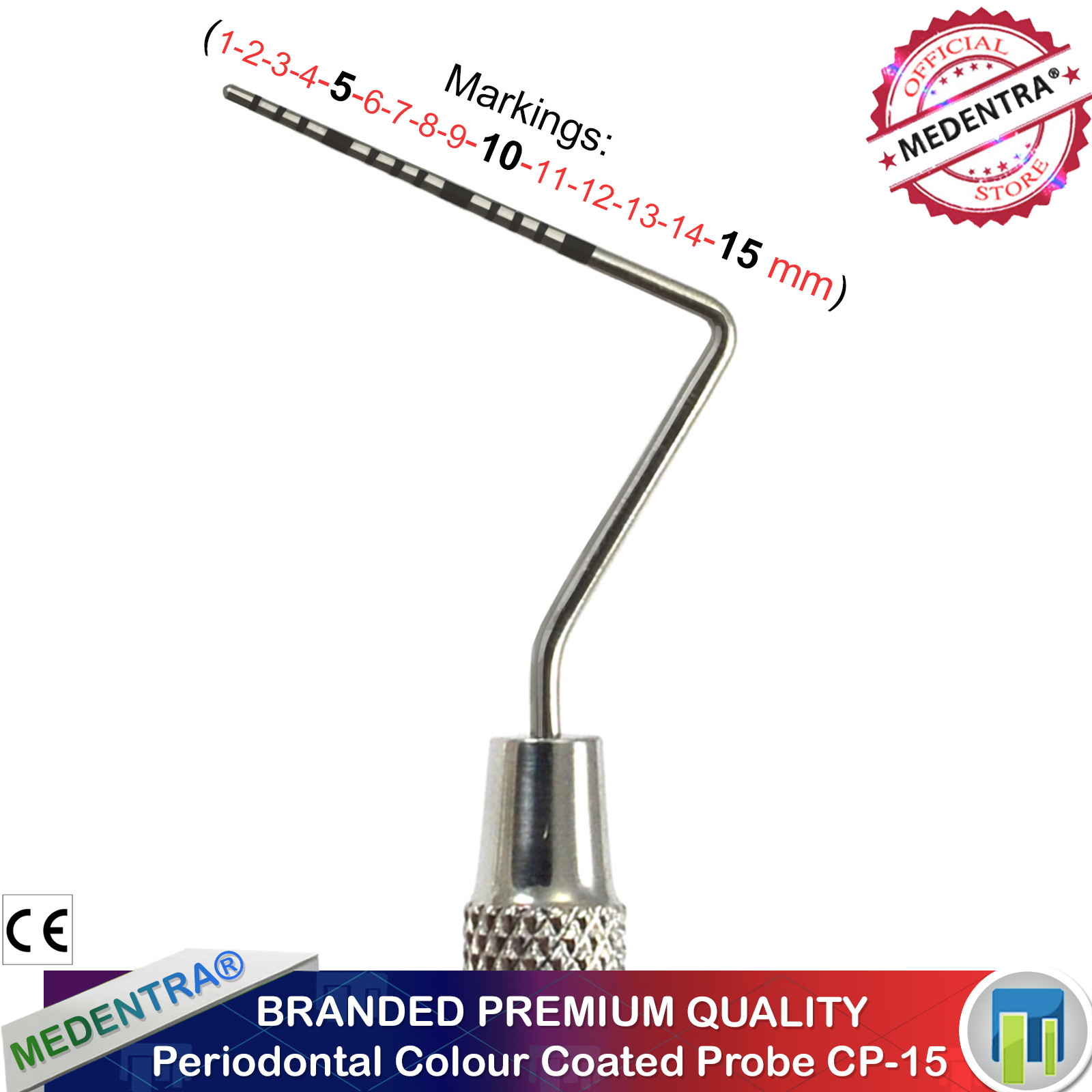 PeriodontalProbesUNC15BPEProbeMarkingColorCodedExamination