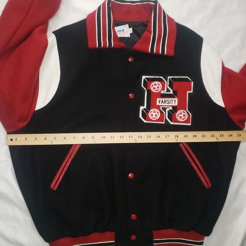 Vtg Varsity Letterman Jacket Wool Men's Large RARE Soccer Patches Made In USA - Picture 13 of 19