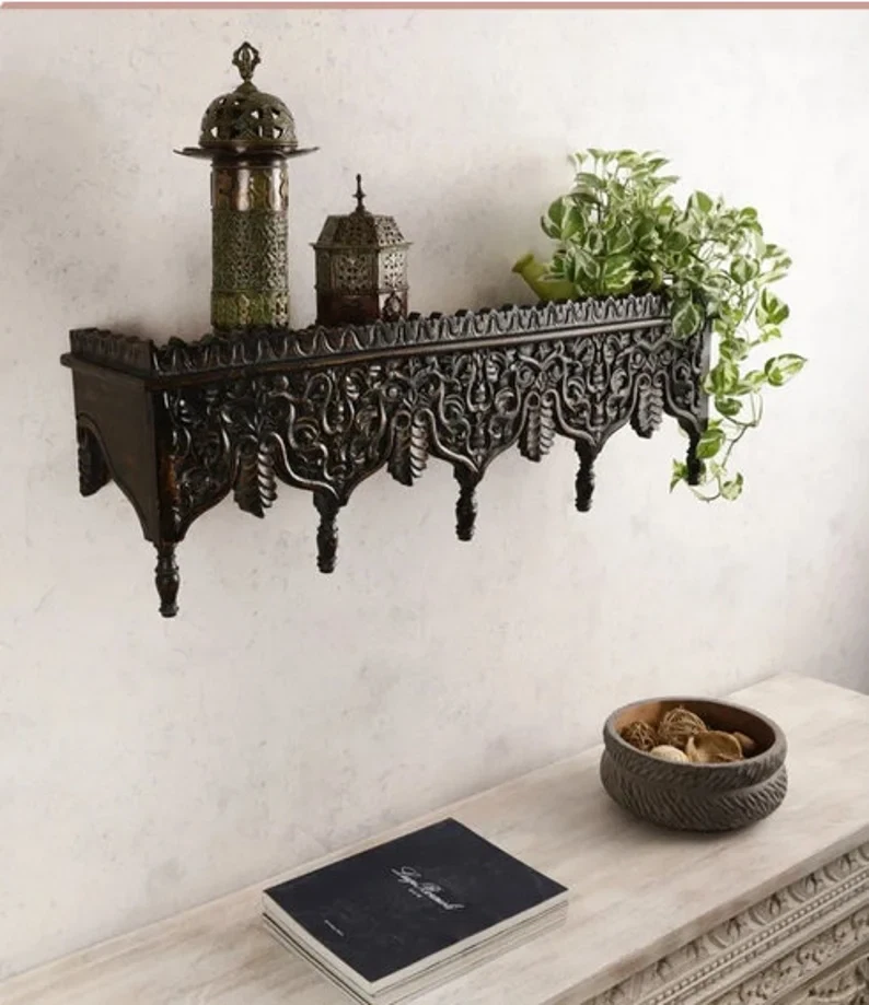 30'' wood carving wall shelf/Housewarming Gifts/Handcrafted Shelf/Carved wall