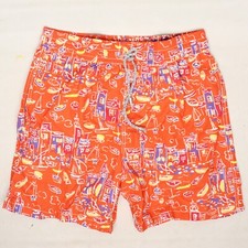 McAlson Beach Mens Swimming Trunks L Orange Purple Red Yellow Boat Lined Shorts