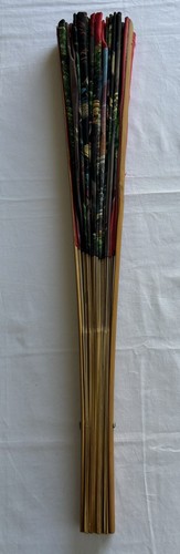 JAPANESE Vintage Oriental Painted Home Deco Paper Wooden Handle Fan 102cm - Picture 17 of 17