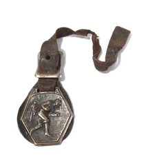 Antique Watch Fob Football Players Copper