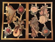 Mamelok Floral & Musical Instruments Die Cut Sheet (England) 2 SHEET LOT