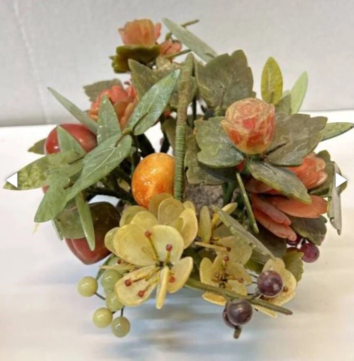 Средний китайский нефрит агат зеленый камень цветок дерево горшок толстые лепестки в корзине - Изображение 2 из 4