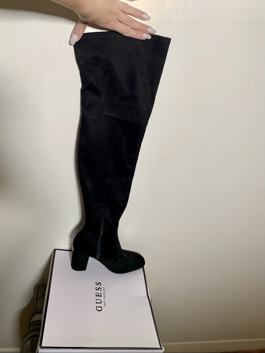 Guess Hiva Block Heel Over-The-Knee Boots (color:black fabric) 9M