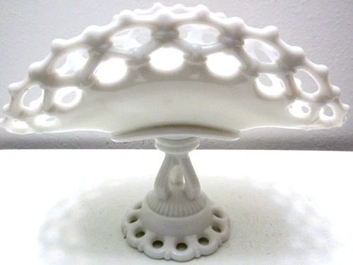 Vintage Westmoreland Glass Doric Lace Banana Comport White Milk Glass 11 1/4" L