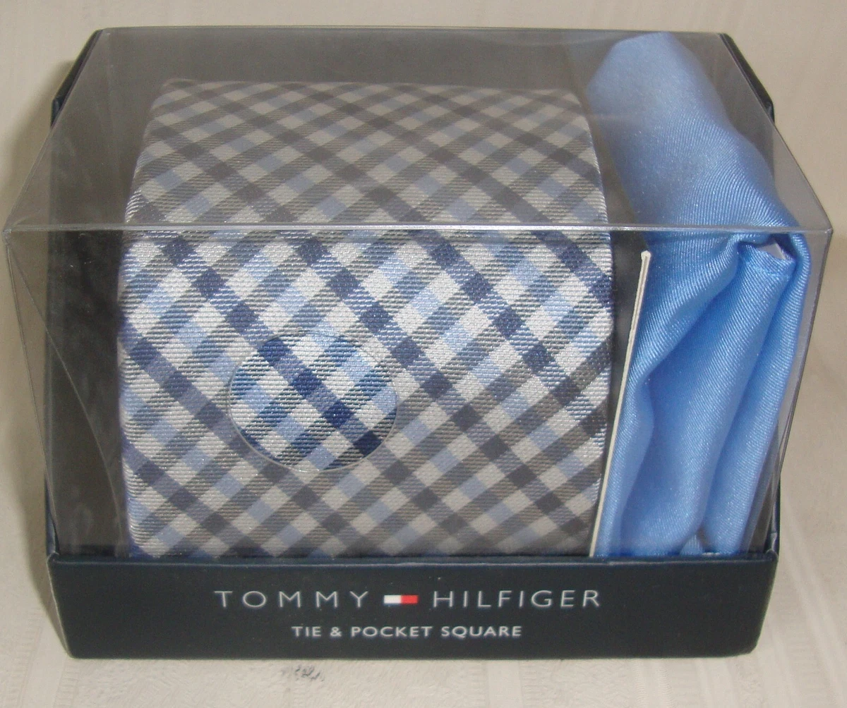 TOMMY HILFIGER Neck Tie Pocket Square Gift Box Men s BLUE NEW