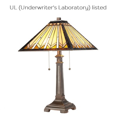 2 Light Tiffany Style Table Lamp Art Glass Geometry Shape Desk