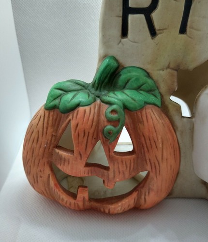 Ceramic Skull Pumpkin Votive Candle Holder Spooky Halloween Table Decor Haunted - Picture 3 of 10