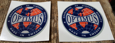 TWO (2) OPTIMUS 8R PRIMUS 111 BOX TIN STICKER DECAL LANTERN STOVE REPLACEMENT