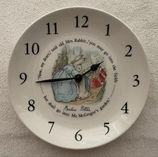 Vtg 1980s Beatrix Potter Peter Rabbit Plate Wall Clock Wedgwood  8” Works Clean