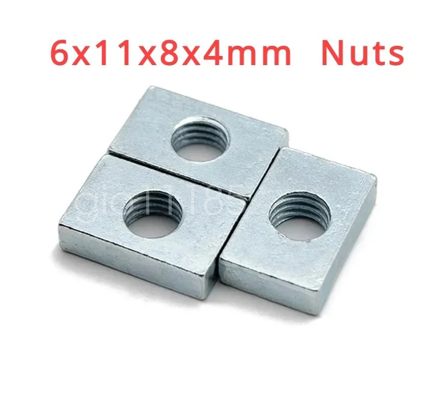 1000pc GB39 Square Nut M6 6x11x8x4mm Rectangular Accessory Thin Carbon Steel