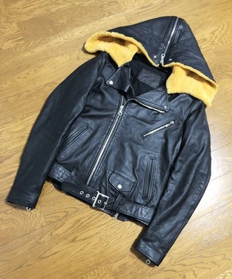 Used 2008 Mastermind Hood Double Rider Leather Jacket Black Length 61cm
