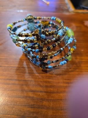 bohemian-style beaded memory wire wrap bracelet