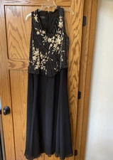 Vintage J KARA Womens Black Sleeveless Beaded Pop Over Lined Chiffon Gown; Sz 16