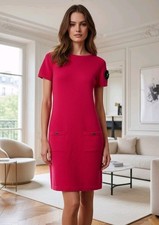 Chanel CC Clover Patch Cashmere Mini Dress Top Watermelon Pink Bodycon Sz 38 S