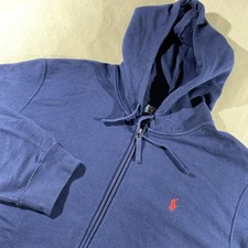 Polo Ralph Lauren Full Zip Hoodie Men 2XL Navy Blue With Red Pony Made In USA