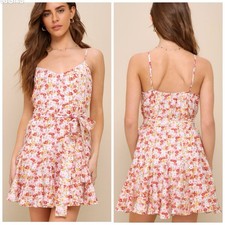 Lulus Babydoll Y2K Mini Dress Roses Floral Hippie Boho Cottage Sundress Medium